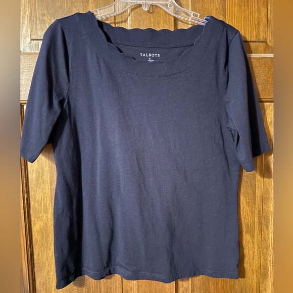 Talbots Tops - Talbots Pima Cotton Scalloped Tee Navy Medium EUC